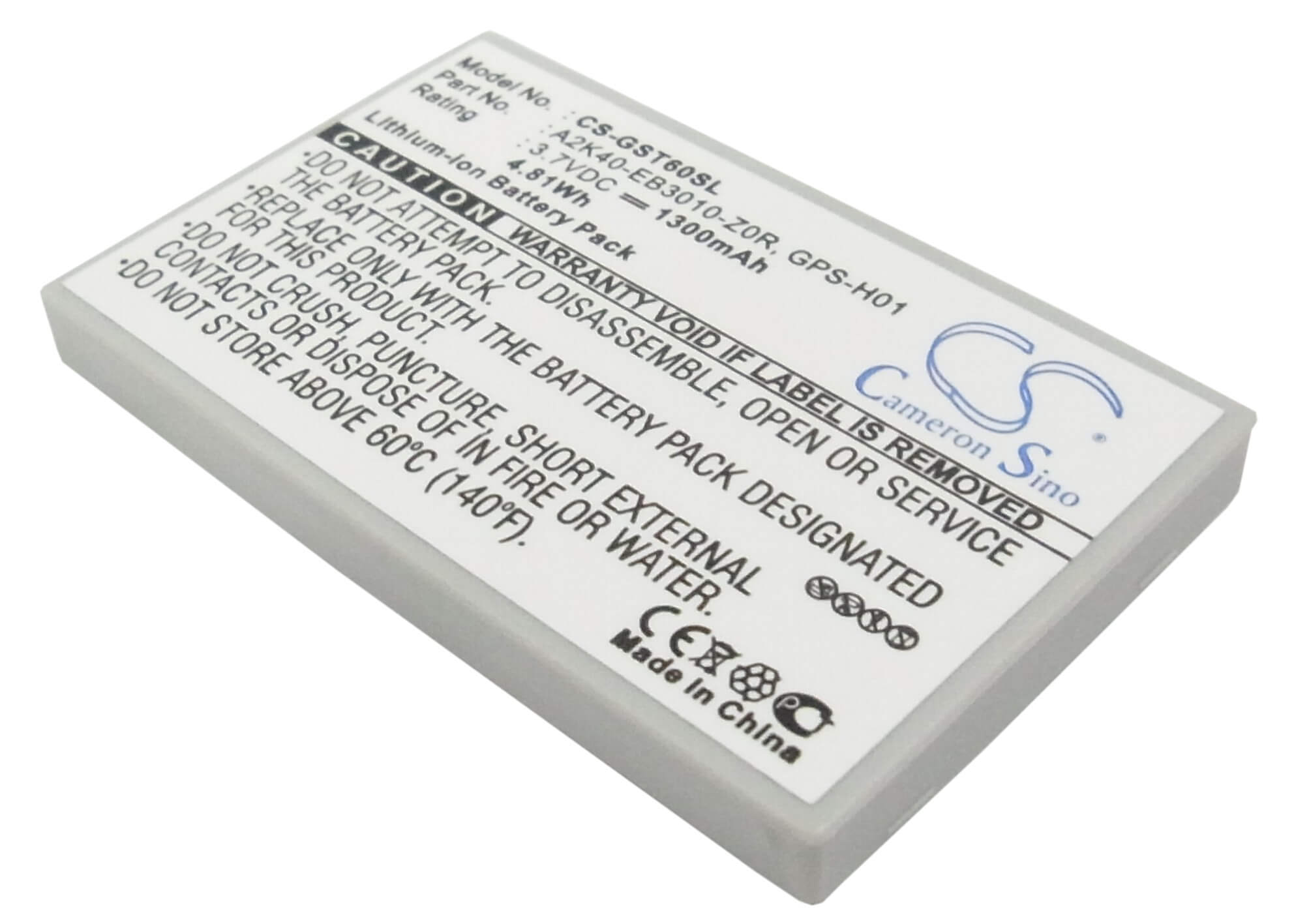 3.7V, 1300mAh, Li-ion Battery fits Gigabyte, Gsmart Mw998, Gsmart T600, 4.81Wh