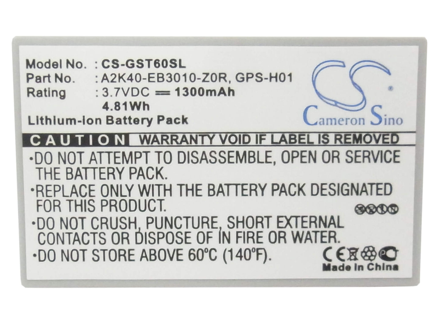 3.7V, 1300mAh, Li-ion Battery fits Gigabyte, Gsmart Mw998, Gsmart T600, 4.81Wh
