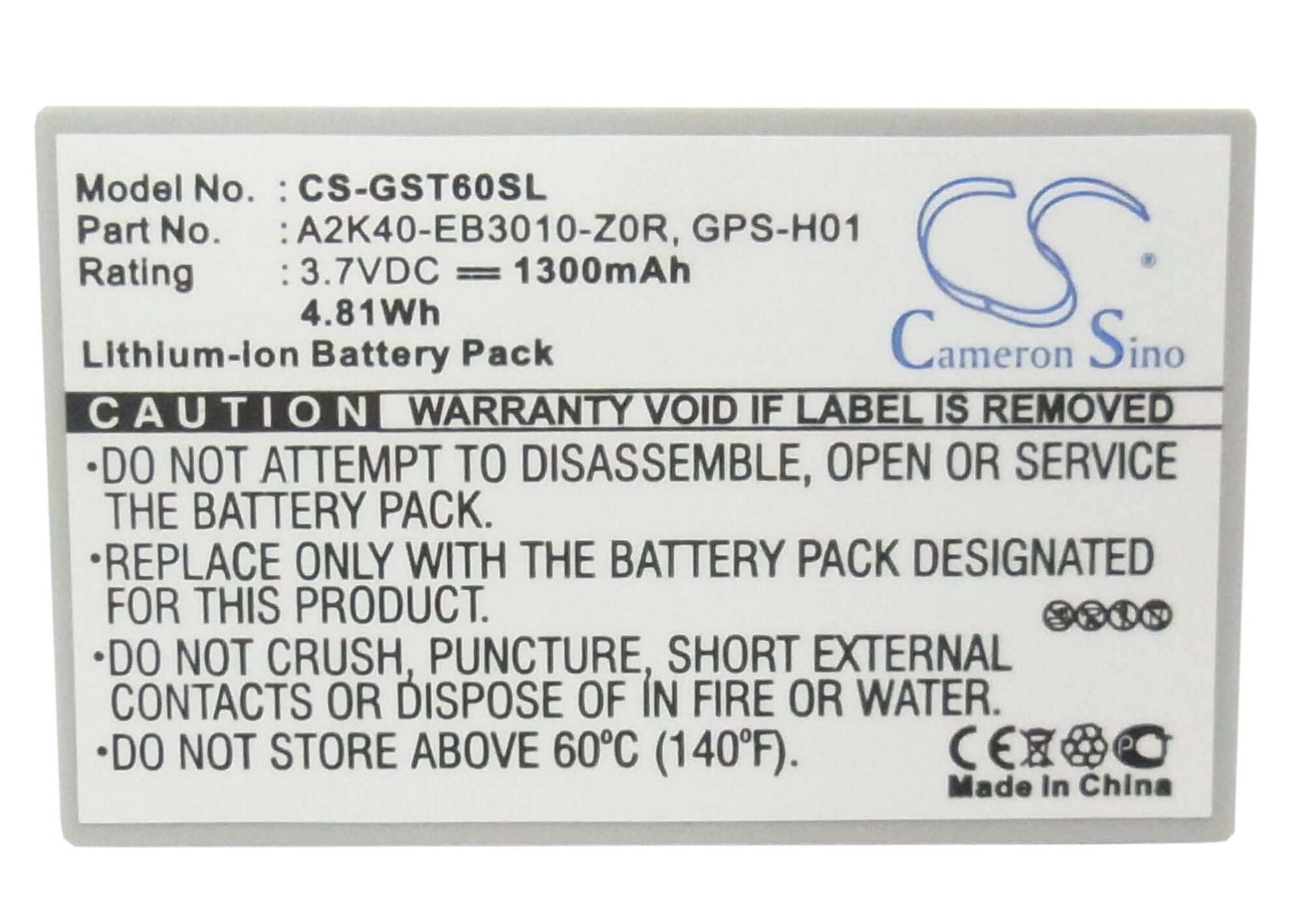 3.7V, 1300mAh, Li-ion Battery fits Gigabyte, Gsmart Mw998, Gsmart T600, 4.81Wh