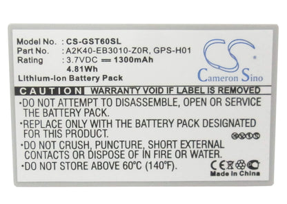 3.7V, 1300mAh, Li-ion Battery fits Gigabyte, Gsmart Mw998, Gsmart T600, 4.81Wh
