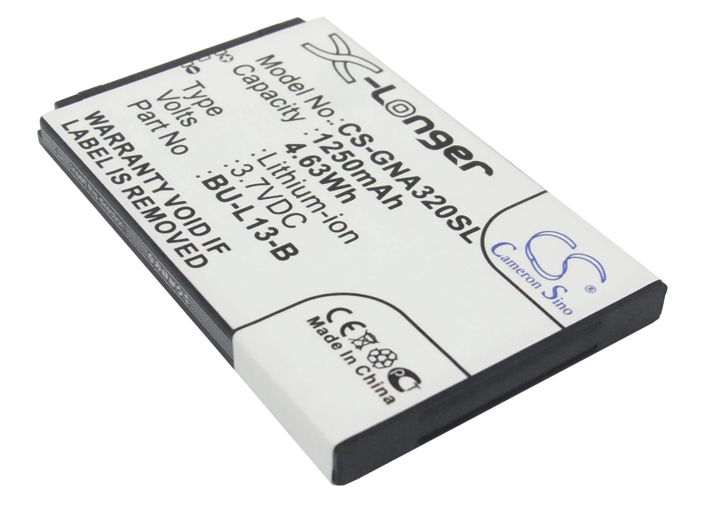 3.7V, 1250mAh, Li-ion Battery fits Gionee, A320, A350, 4.625Wh