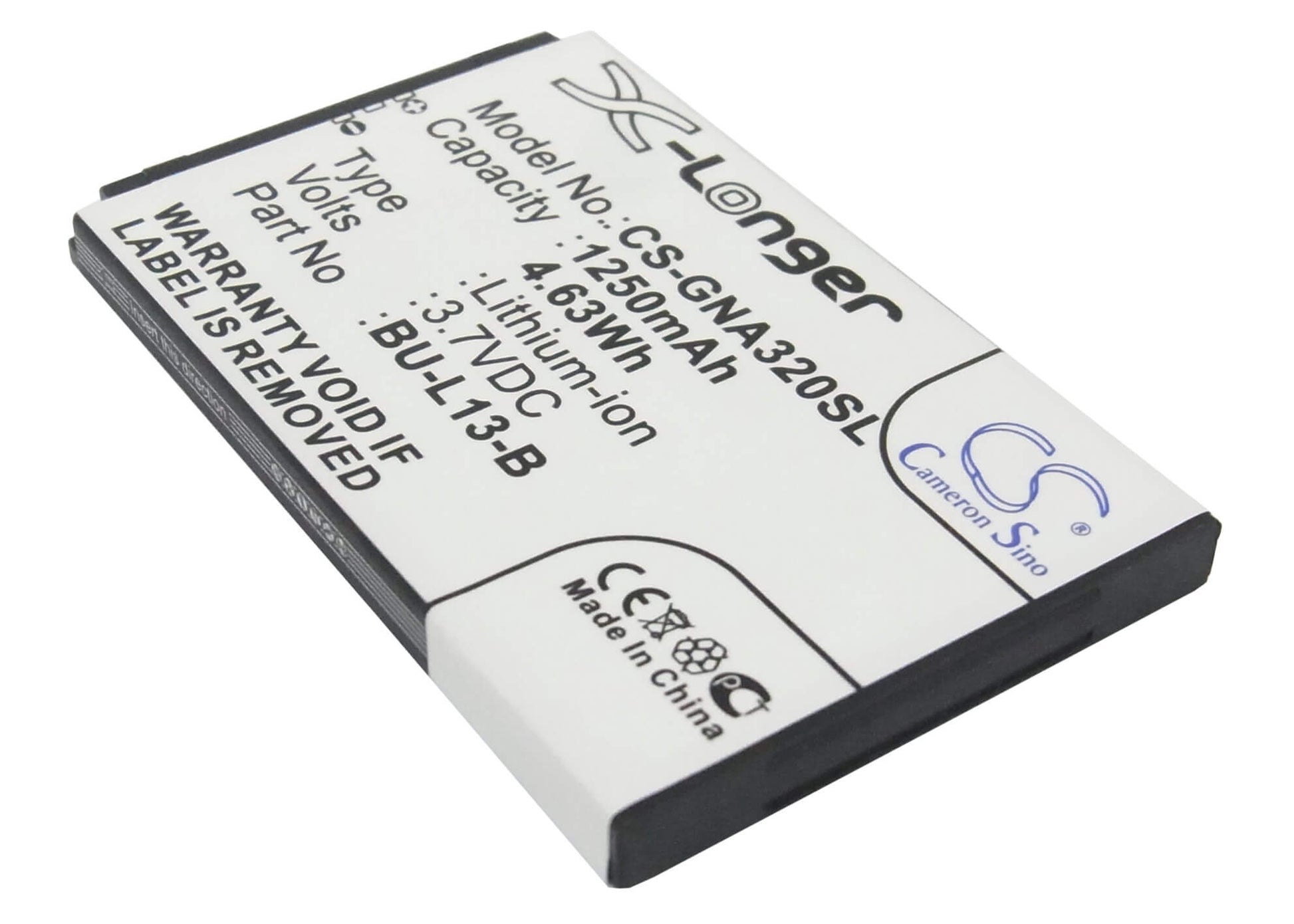 3.7V, 1250mAh, Li-ion Battery fits Gionee, A320, A350, 4.625Wh