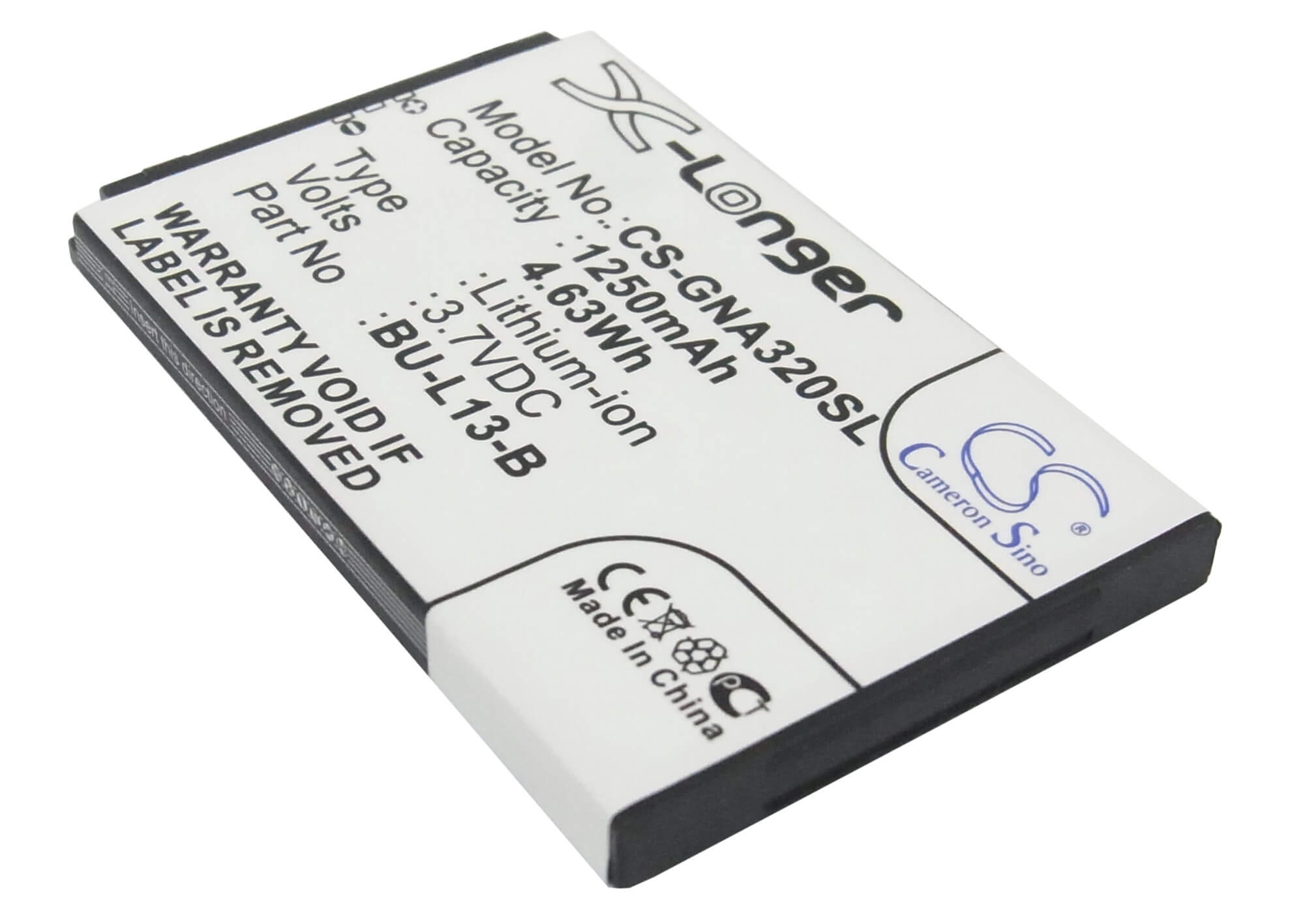 3.7V, 1250mAh, Li-ion Battery fits Gionee, A320, A350, 4.625Wh