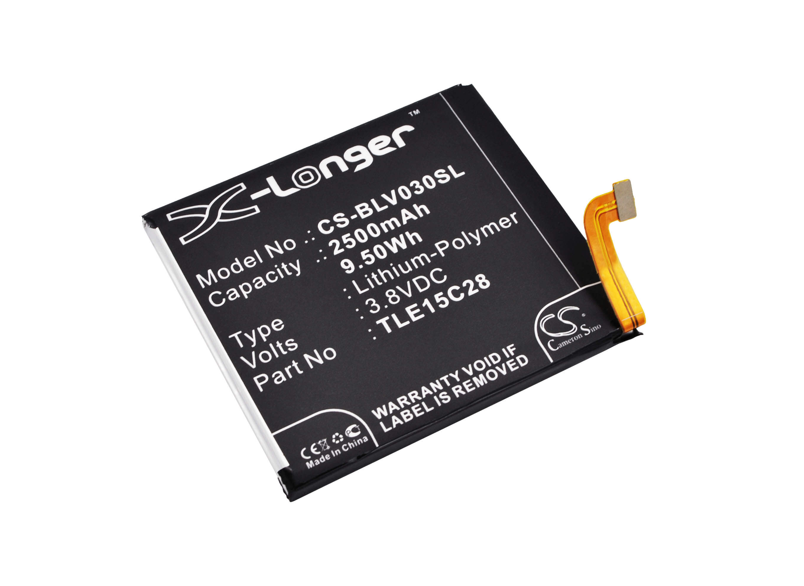 3.8V, 2500mAh, Li-Polymer Battery fits Blu, Selfie, V030u, 9.5Wh