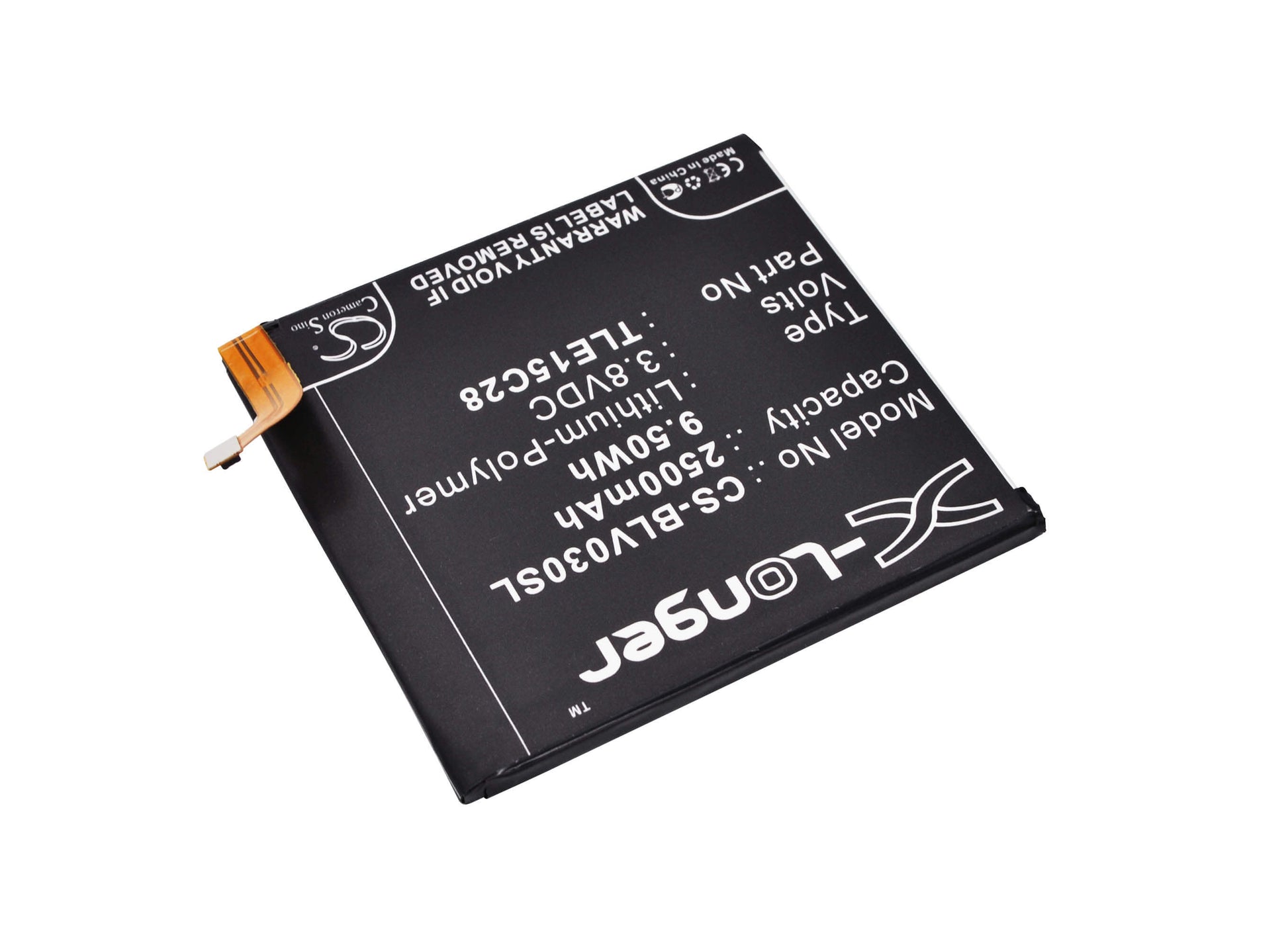 3.8V, 2500mAh, Li-Polymer Battery fits Blu, Selfie, V030u, 9.5Wh