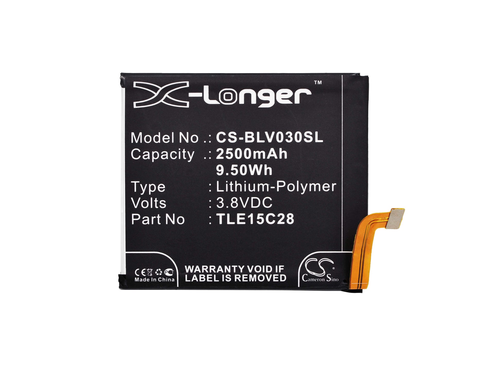 3.8V, 2500mAh, Li-Polymer Battery fits Blu, Selfie, V030u, 9.5Wh
