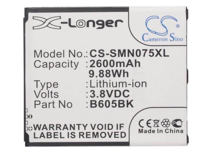 3.8V, 2600mAh, Li-ion Battery fits Samsung, Galaxy J, Sgh-n075t, 9.88Wh