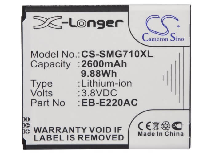 3.8V, 2600mAh, Li-ion Battery fits Samsung, Galaxy Grand 2, Galaxy Grand 2 Duos, 9.88Wh