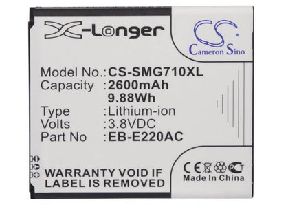 3.8V, 2600mAh, Li-ion Battery fits Samsung, Galaxy Grand 2, Galaxy Grand 2 Duos, 9.88Wh