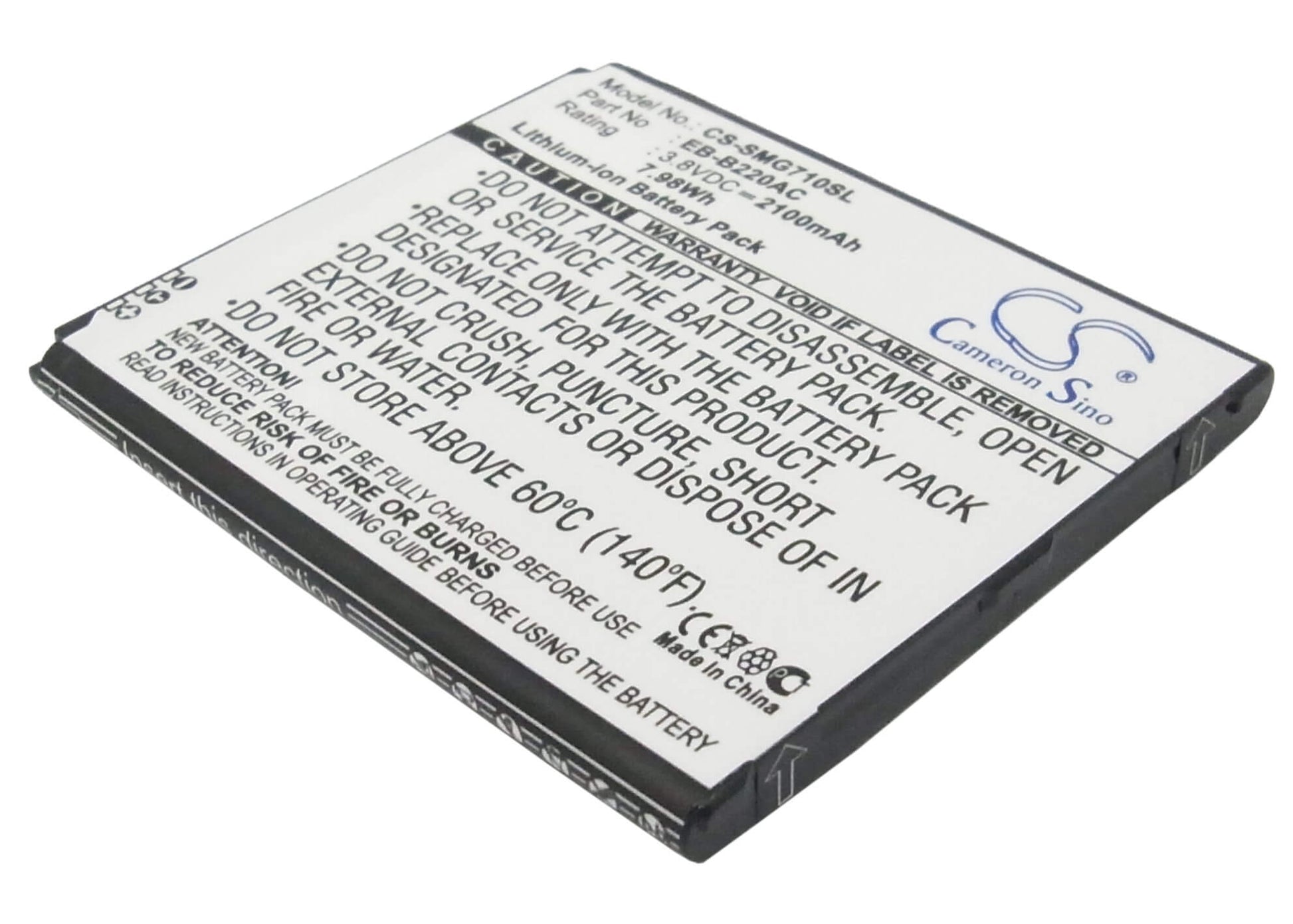 3.8V, 2100mAh, Li-ion Battery fits Samsung, Galaxy Grand 2, Galaxy Grand 2 Duos, 7.98Wh