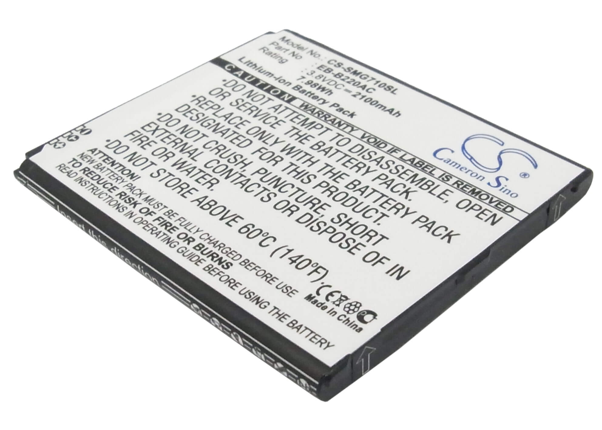 3.8V, 2100mAh, Li-ion Battery fits Samsung, Galaxy Grand 2, Galaxy Grand 2 Duos, 7.98Wh