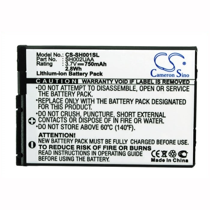 3.7V, 750mAh, Li-ion Battery fits Sharp, Sh001, Sh002, 2.775Wh