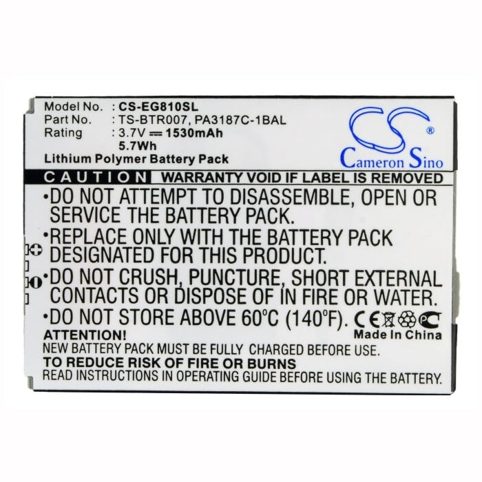 3.7V, 1530mAh, Li-Polymer Battery fits Toshiba, Portege G810, 5.661Wh