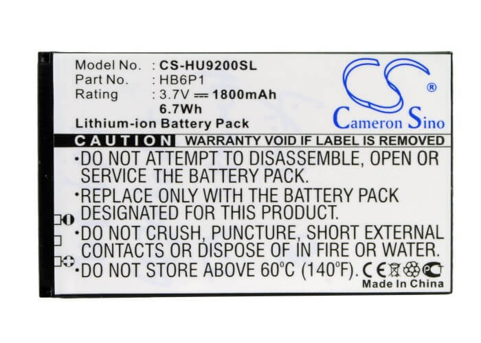 3.7V, 1800mAh, Li-ion Battery fits Huawei, Ascend P Lte, Ascend P1 4g, 6.66Wh