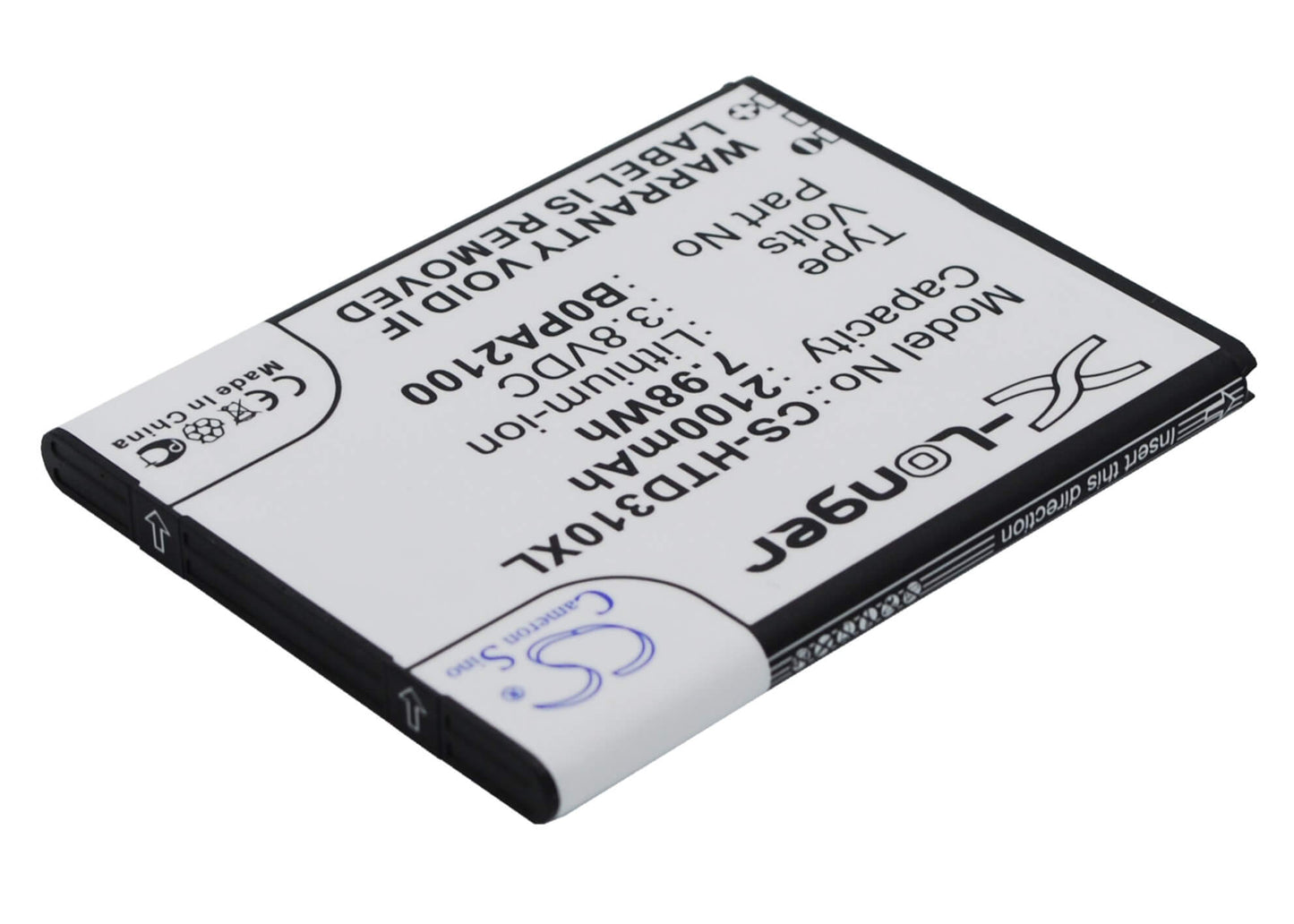 3.8V, 2100mAh, Li-ion Battery fits Htc, D310, D310w Dual Sim, 7.98Wh