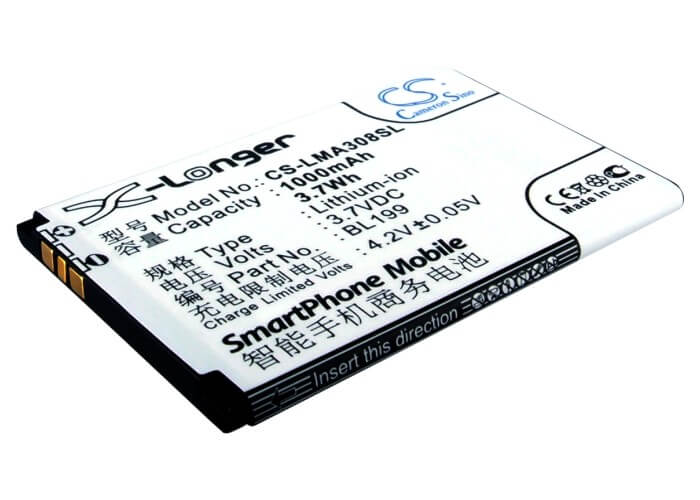 3.7V, 1000mAh, Li-ion Battery fits Lenovo, Ma308, Ma309, 3.7Wh