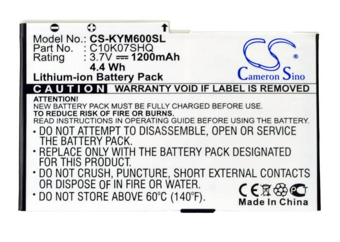 3.7V, 1200mAh, Li-ion Battery fits Kyocera, M6000, Zio M6000, 4.44Wh