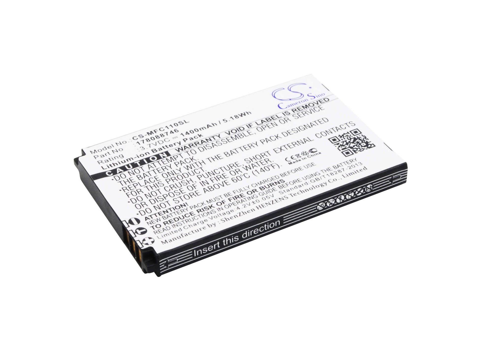 3.7V, 1400mAh, Li-ion Battery fits Mobiwire, Cygnus Mini, 5.18Wh