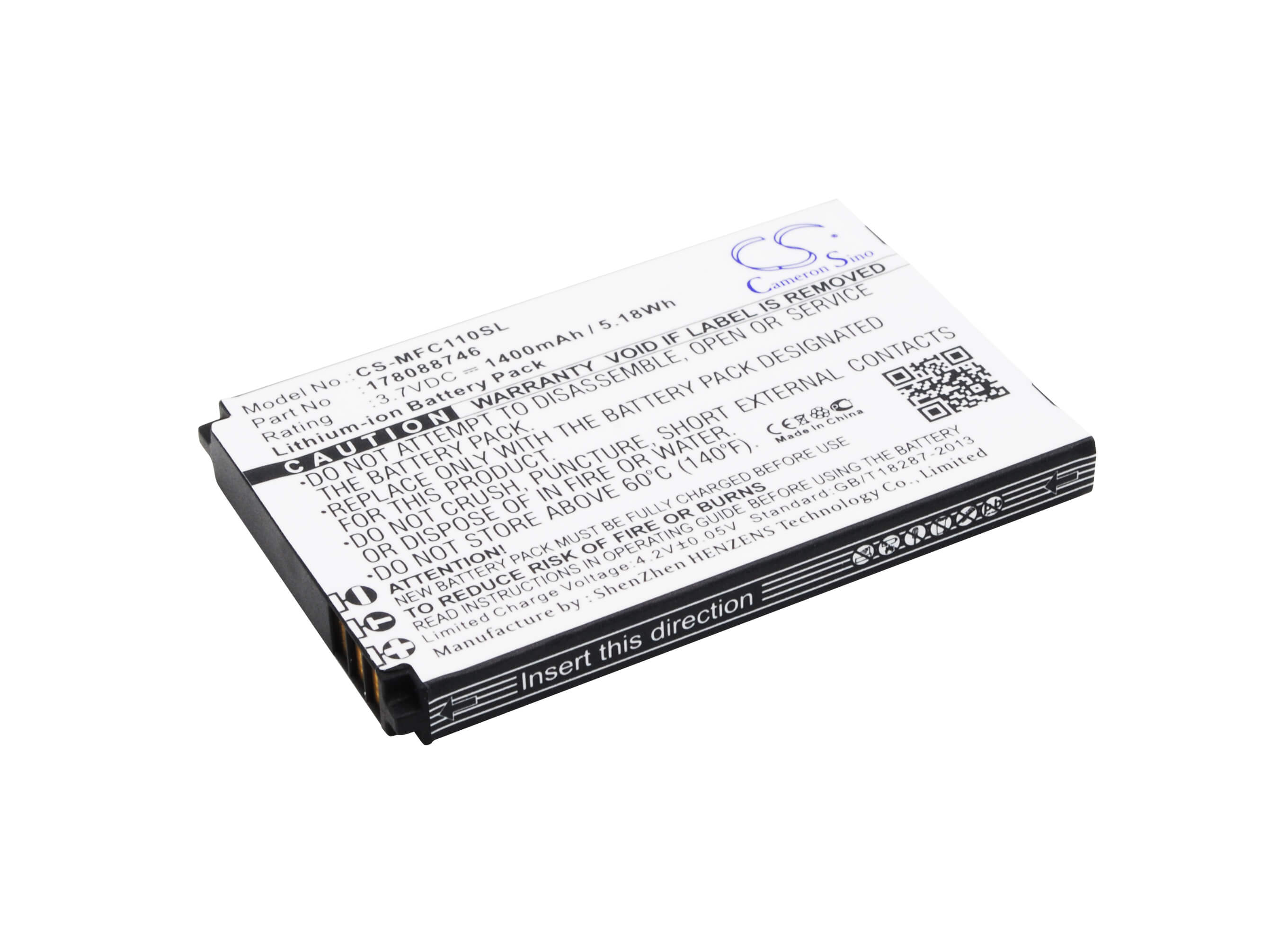 3.7V, 1400mAh, Li-ion Battery fits Mobiwire, Cygnus Mini, 5.18Wh