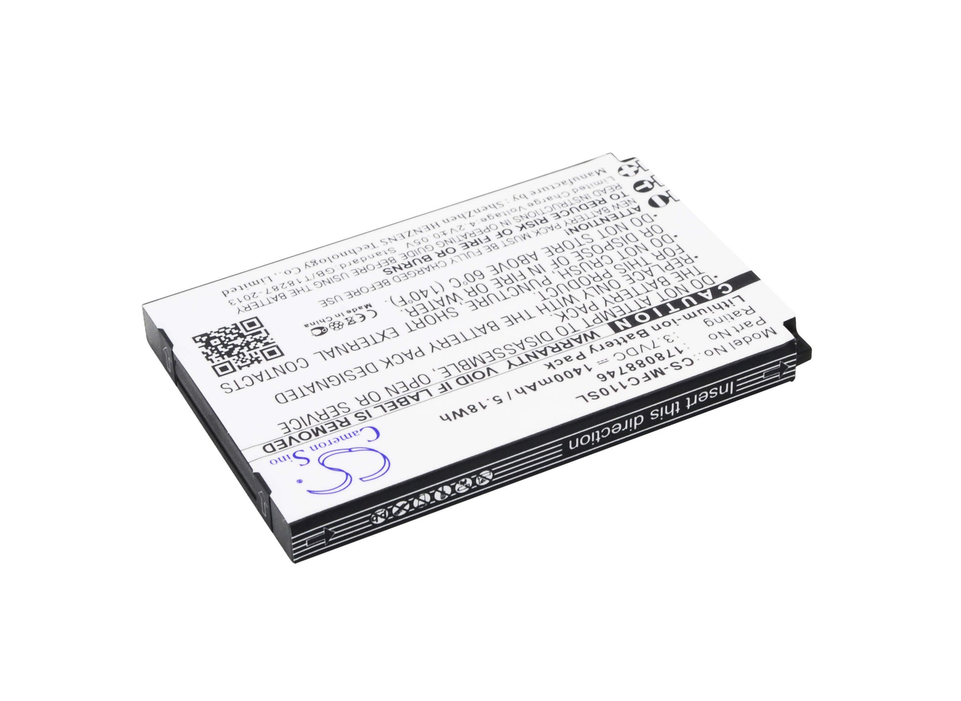 3.7V, 1400mAh, Li-ion Battery fits Mobiwire, Cygnus Mini, 5.18Wh