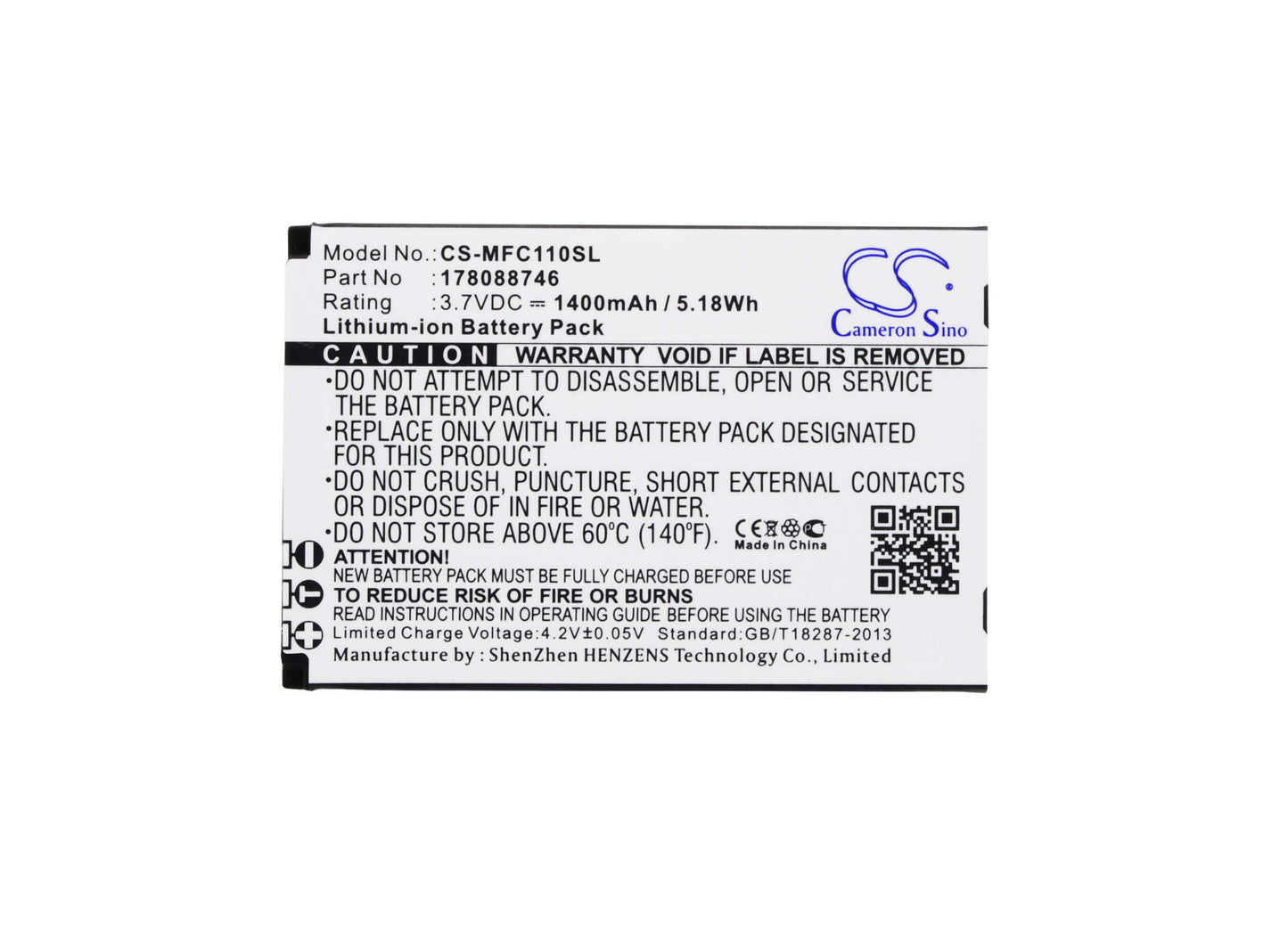 3.7V, 1400mAh, Li-ion Battery fits Mobiwire, Cygnus Mini, 5.18Wh