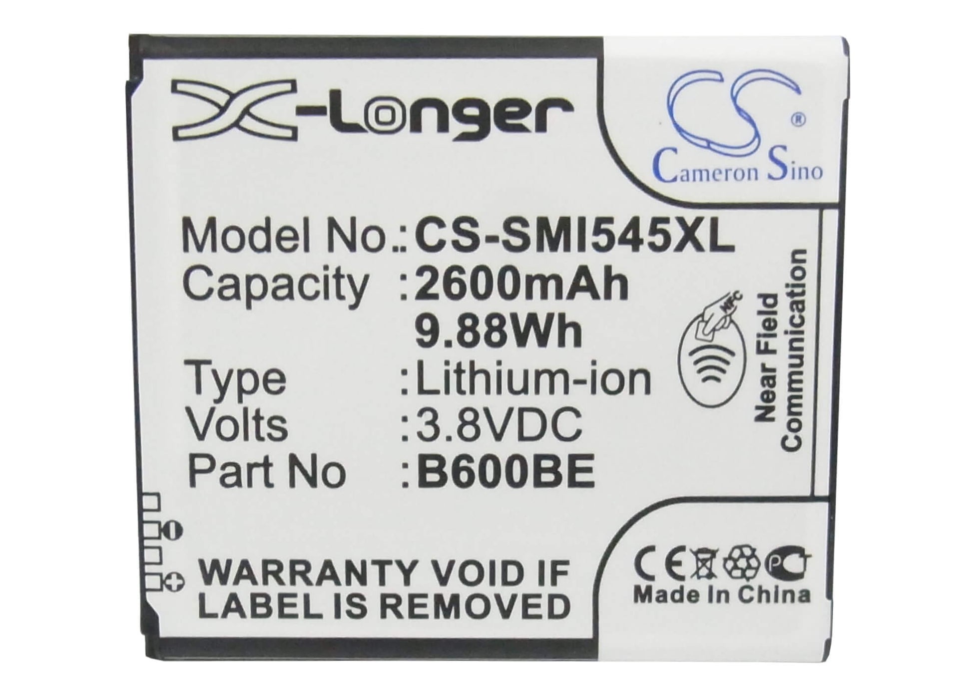CS-SMI545XL, Mobile, Smartphone 3.8V, 2600mAh, Li-ion Battery fits Samsung, Altius, Galaxy S 4 Duos, 9.88Wh