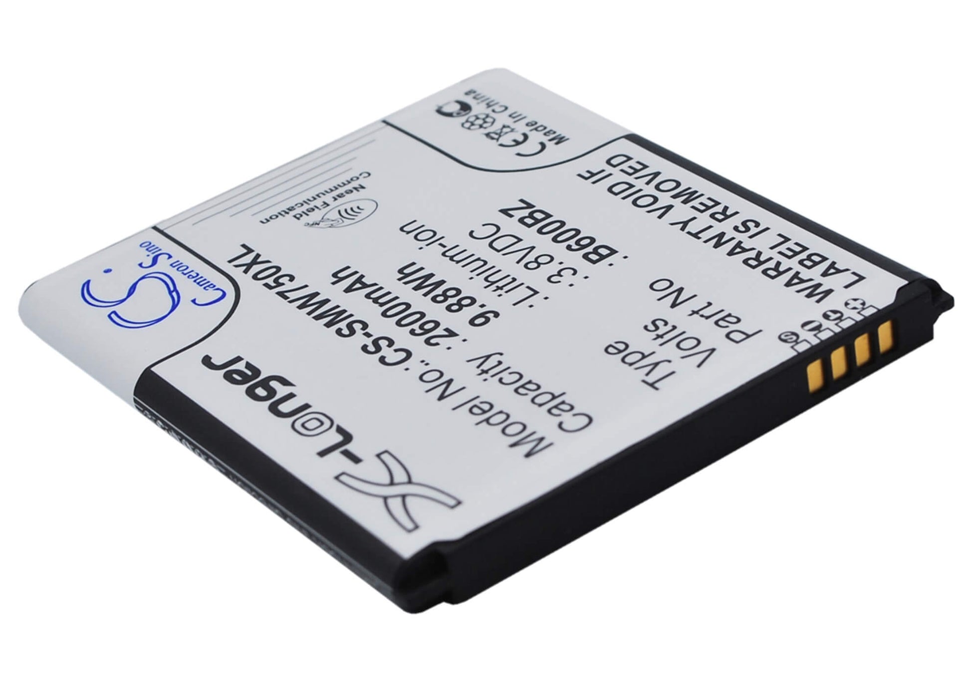 CS-SMW750XL, Mobile, Smartphone 3.8V, 2600mAh, Li-ion Battery fits Verizon, Sm-w750v, 9.88Wh