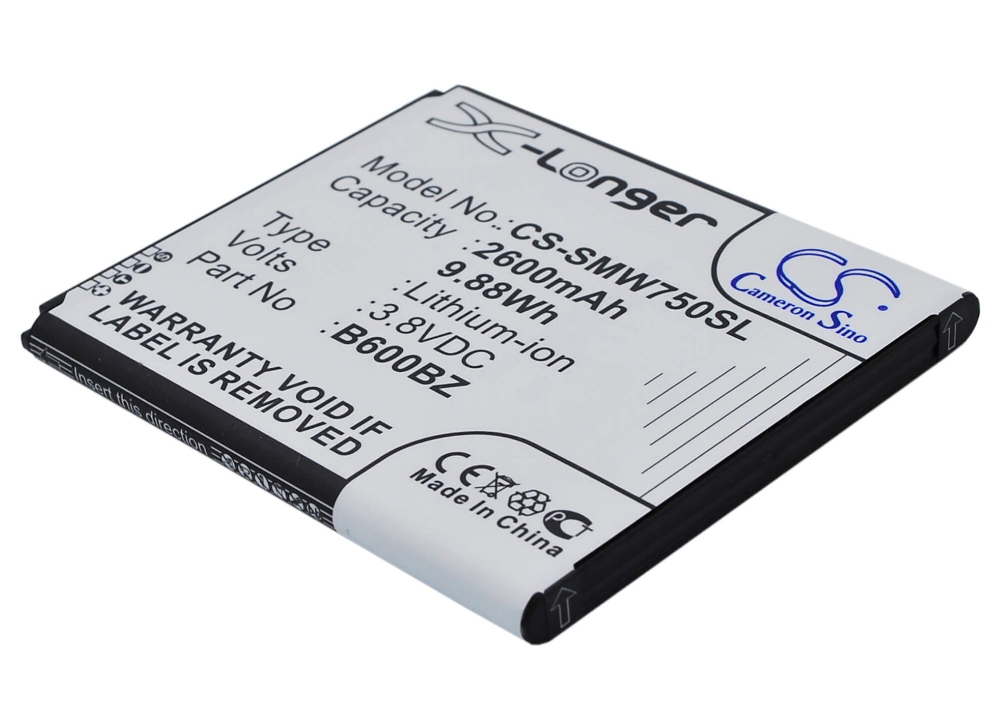 CS-SMW750SL, Mobile, Smartphone 3.8V, 2600mAh, Li-ion Battery fits Verizon, Sm-w750v, 9.88Wh