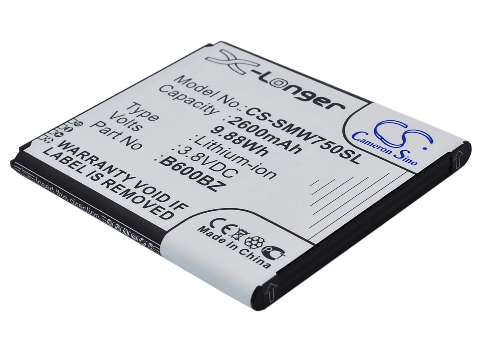 CS-SMW750SL, Mobile, Smartphone 3.8V, 2600mAh, Li-ion Battery fits Verizon, Sm-w750v, 9.88Wh