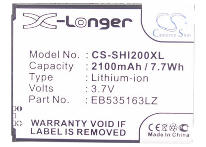 3.7V, 2100mAh, Li-ion Battery fits Samsung, Admire 4g, Code Sch-i200, 7.77Wh