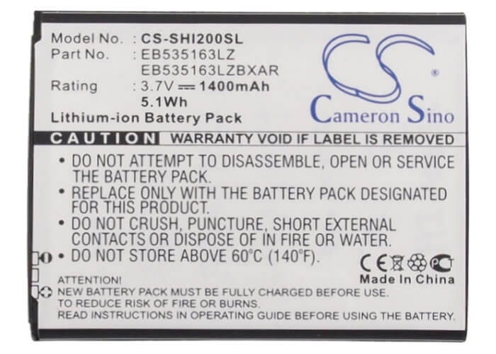 3.7V, 1400mAh, Li-ion Battery fits Samsung, Admire 4g, Code Sch-i200, 5.18Wh