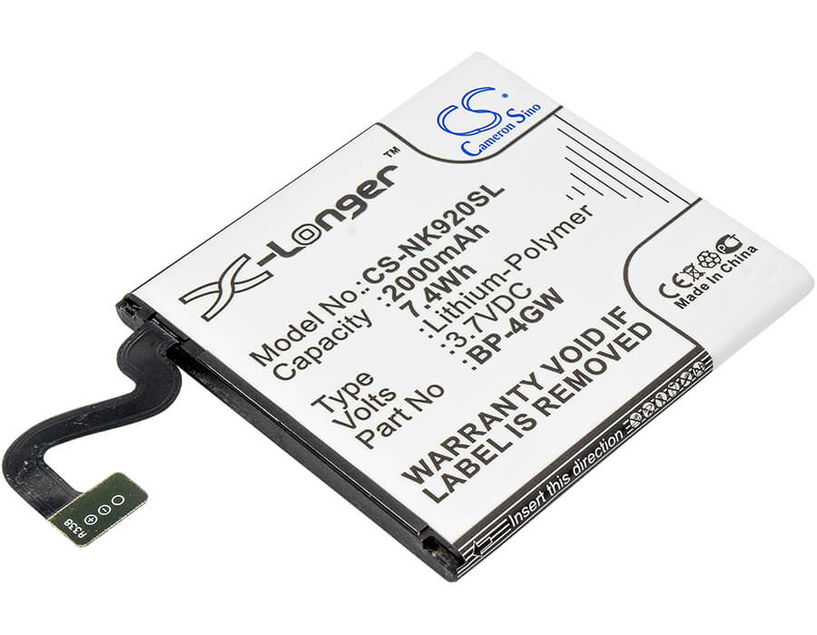 3.7V, 2000mAh, Li-Polymer Battery fits Nokia, Lumia 920, Lumia 920 4g, 7.4Wh