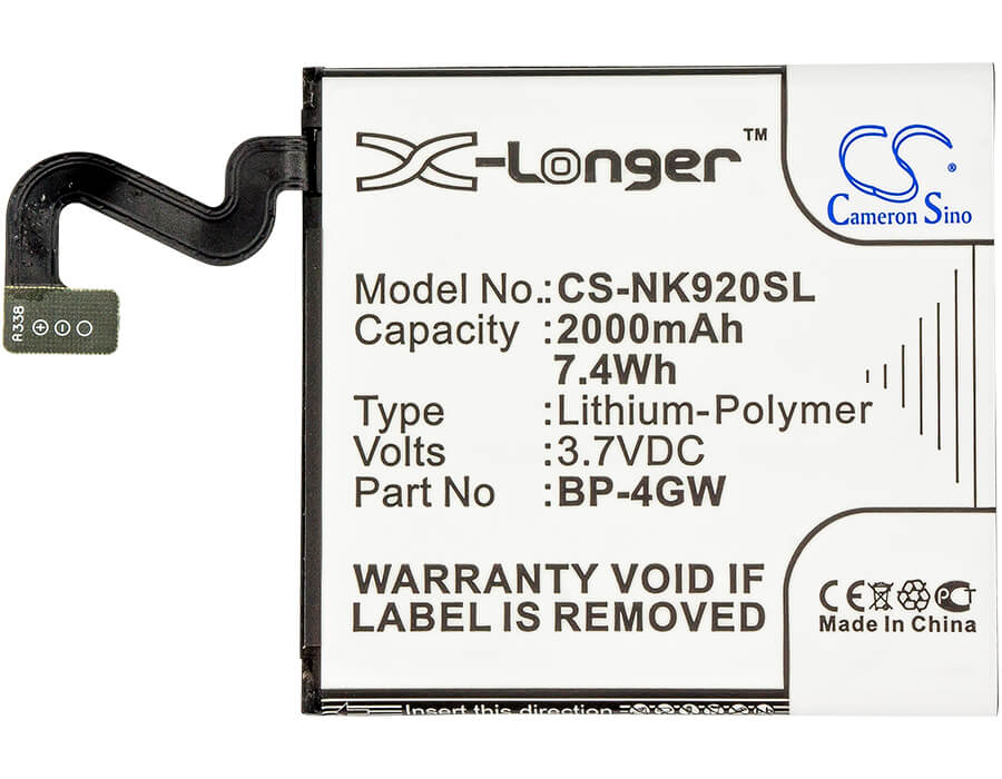 3.7V, 2000mAh, Li-Polymer Battery fits Nokia, Lumia 920, Lumia 920 4g, 7.4Wh
