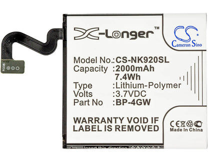 3.7V, 2000mAh, Li-Polymer Battery fits Nokia, Lumia 920, Lumia 920 4g, 7.4Wh