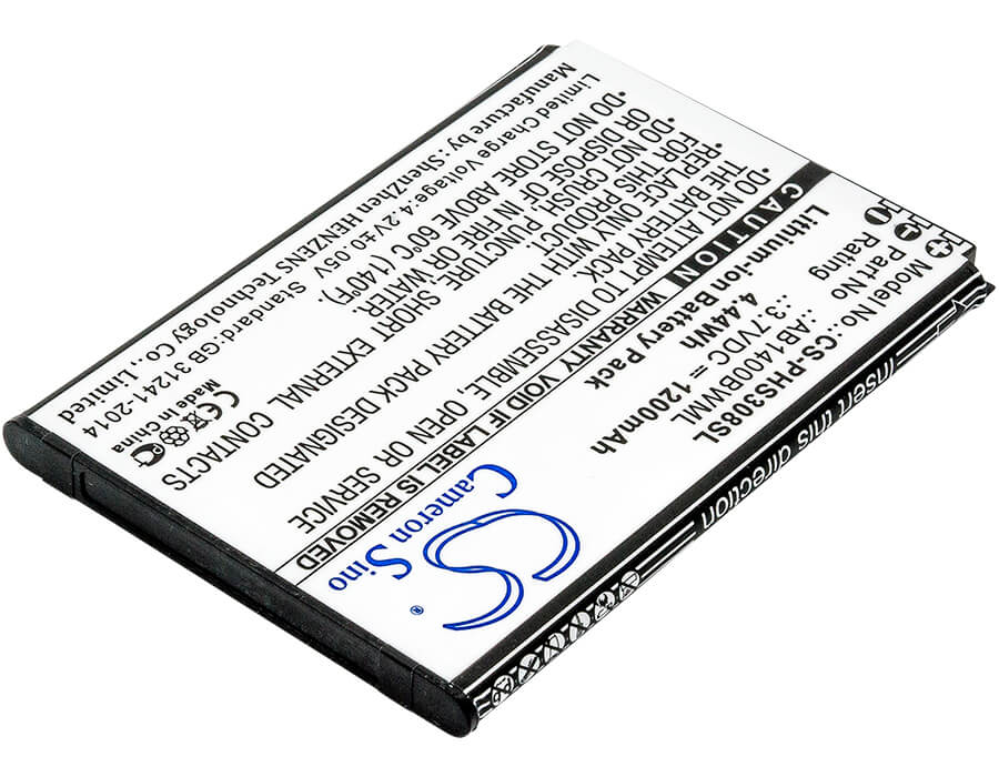 3.7V, 1200mAh, Li-ion Battery fits Philips, Cts308, Xenium S308, 4.44Wh