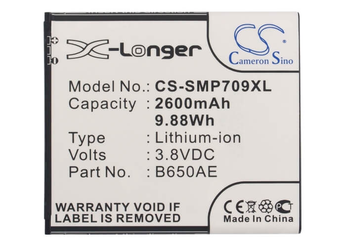 3.8V, 2600mAh, Li-ion Battery fits Samsung, Galaxy Beam 2, Galaxy Mega 5.8, 9.88Wh