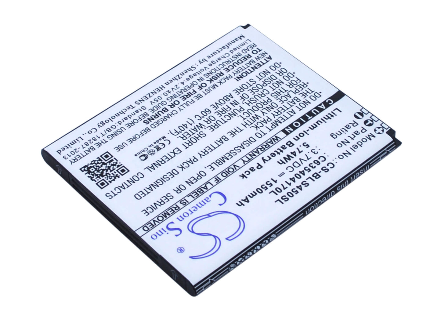 3.7V, 1550mAh, Li-ion Battery fits Blu, S450, Star 4.5, 5.735Wh