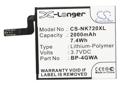 3.7V, 2000mAh, Li-Polymer Battery fits Microsoft, Lumia 625, Lumia 625h, 7.4Wh