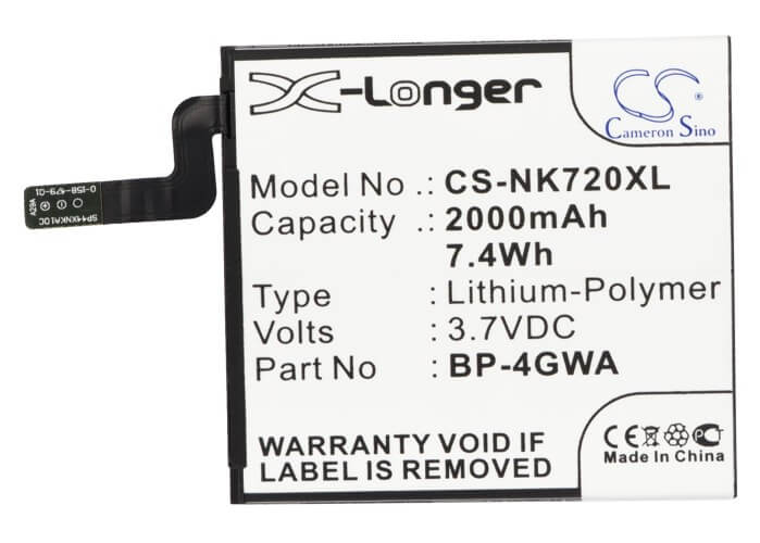 3.7V, 2000mAh, Li-Polymer Battery fits Nokia, Lumia 625, Lumia 625h, 7.4Wh