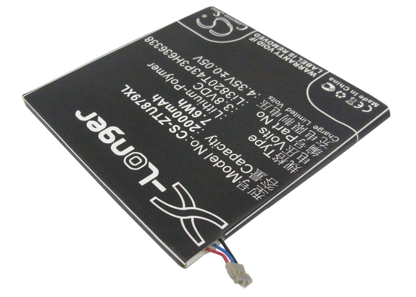3.8V, 2000mAh, Li-Polymer Battery fits Zte, A75, Blade L2, 7.6Wh