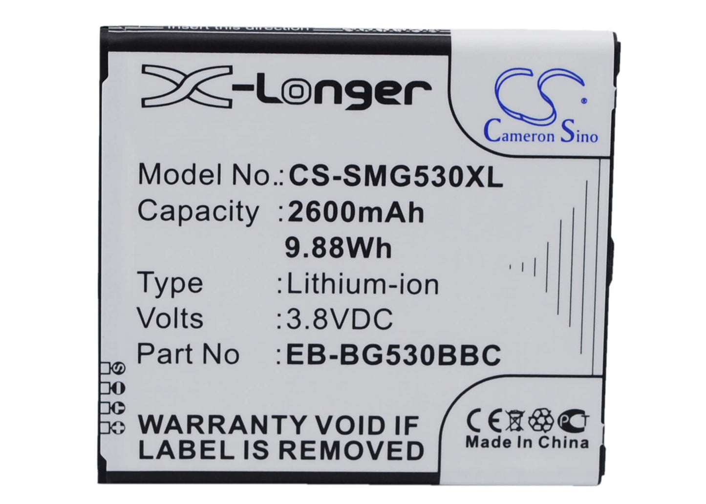 3.8V, 2600mAh, Li-ion Battery fits Samsung, Emerge J3, Express Prime 2, 9.88Wh