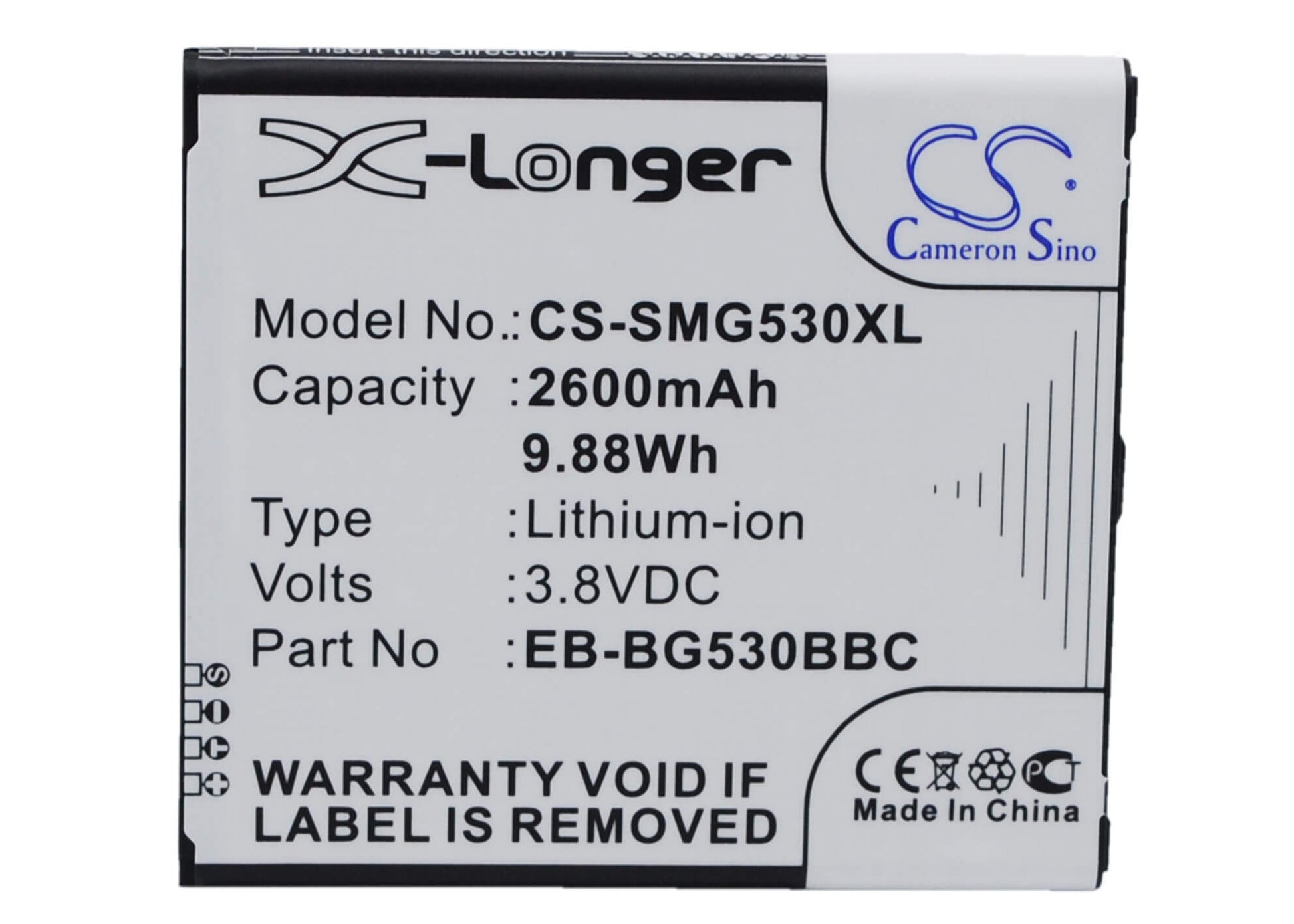 3.8V, 2600mAh, Li-ion Battery fits Samsung, Emerge J3, Express Prime 2, 9.88Wh
