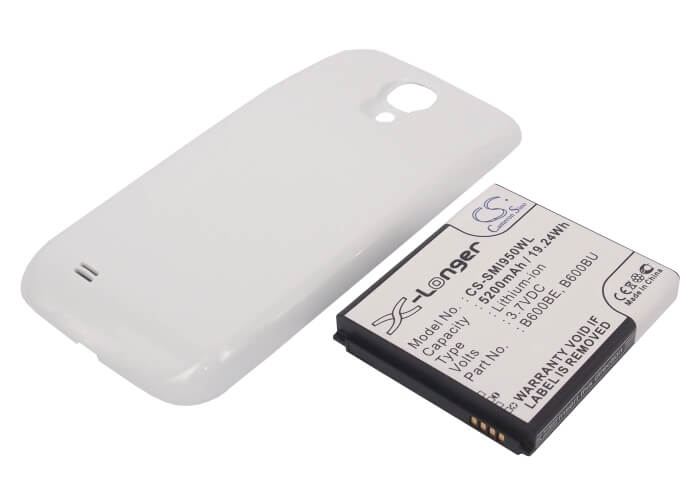 White, 3.7V, 5200mAh, Li-ion Battery fits Samsung, Galaxy S4, Galaxy S4 Lte, 19.24Wh