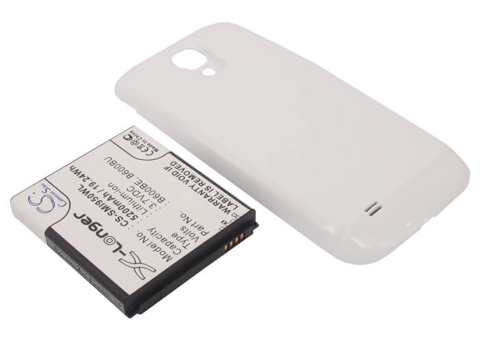 White, 3.7V, 5200mAh, Li-ion Battery fits Samsung, Galaxy S4, Galaxy S4 Lte, 19.24Wh