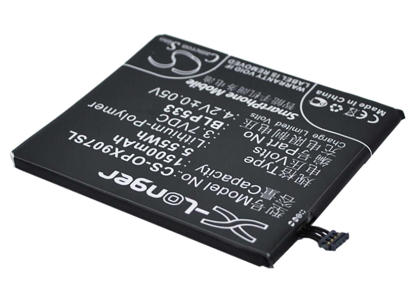 3.7V, 1500mAh, Li-Polymer Battery fits Oppo, Finder, X907, 5.55Wh