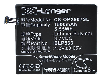 3.7V, 1500mAh, Li-Polymer Battery fits Oppo, Finder, X907, 5.55Wh