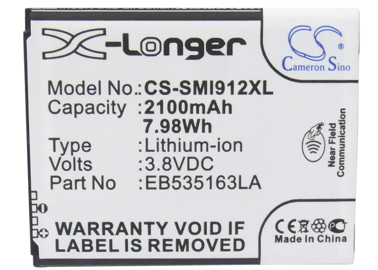 CS-SMI912XL, Mobile, Smartphone 3.8V, 2100mAh, Li-ion Battery fits Samsung, Galaxy Grand, Galaxy Grand Duos, 7.98Wh