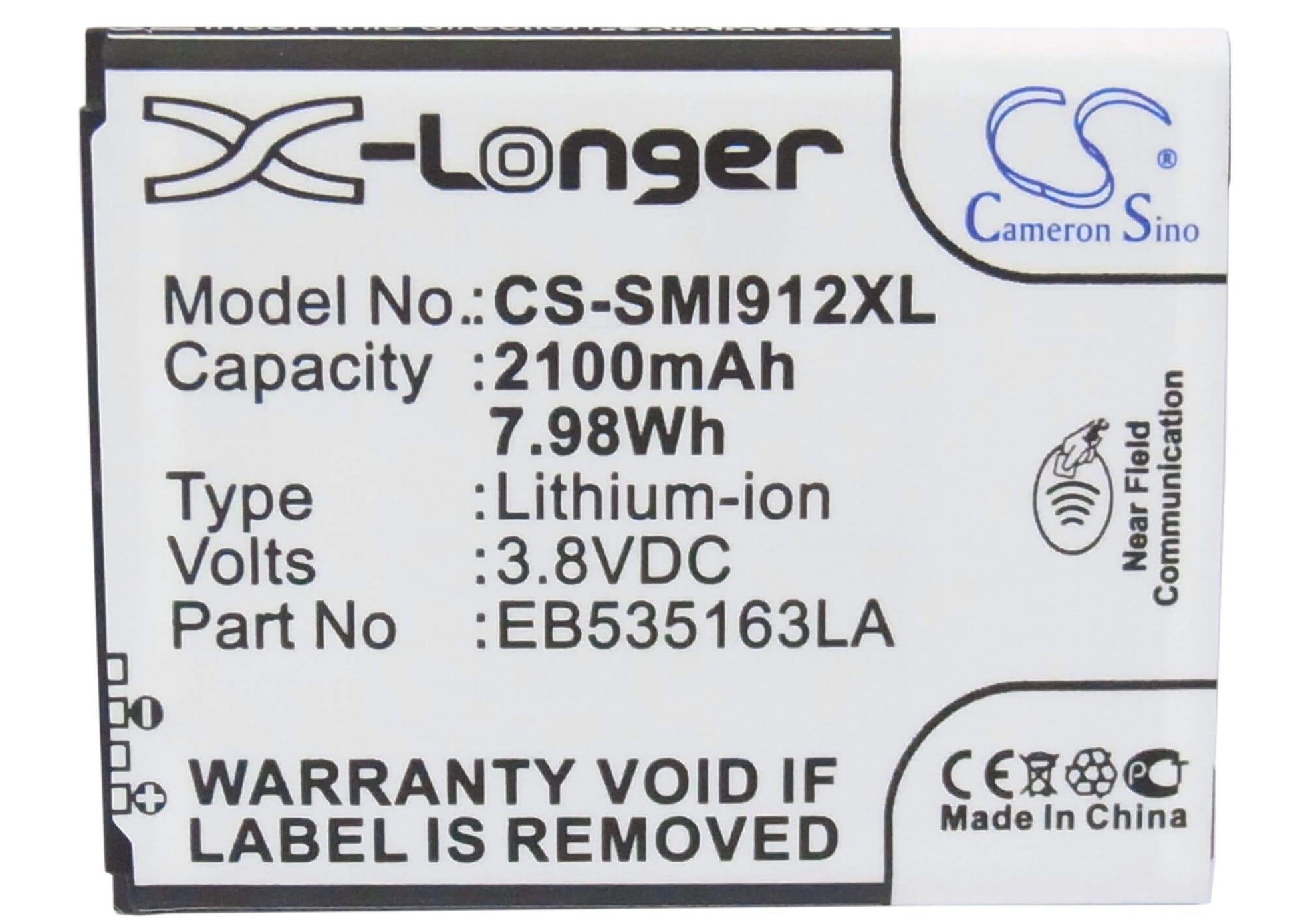 CS-SMI912XL, Mobile, Smartphone 3.8V, 2100mAh, Li-ion Battery fits Samsung, Galaxy Grand, Galaxy Grand Duos, 7.98Wh