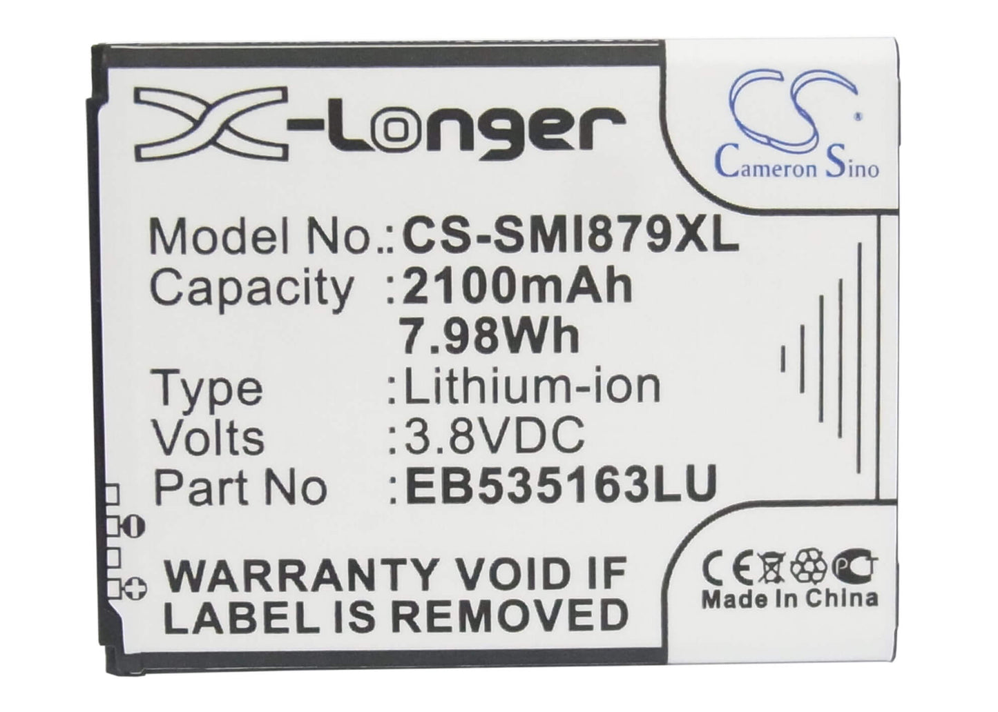CS-SMI879XL, Mobile, Smartphone 3.8V, 2100mAh, Li-ion Battery fits Samsung, Galaxy Grand, Galaxy Grand Duos, 7.98Wh
