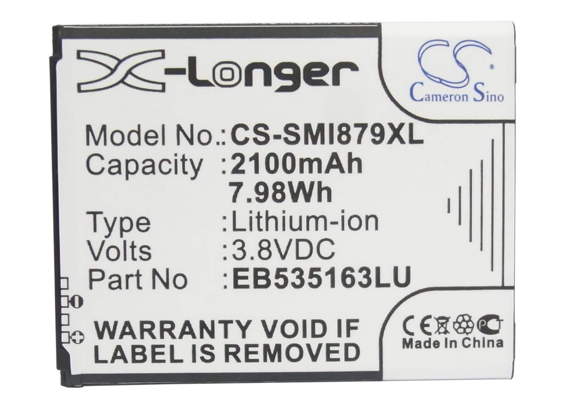 CS-SMI879XL, Mobile, Smartphone 3.8V, 2100mAh, Li-ion Battery fits Samsung, Galaxy Grand, Galaxy Grand Duos, 7.98Wh